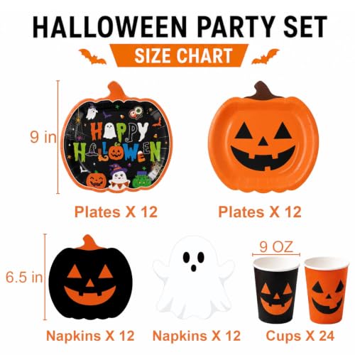 Halloween Party Supplies Set - Pumpkin Plates Cups Napkins for Costumes & Celebrations