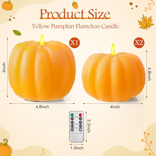 Retisee 3-Piece Fall Flameless Pumpkin Candles with Remote Timer - Yellow