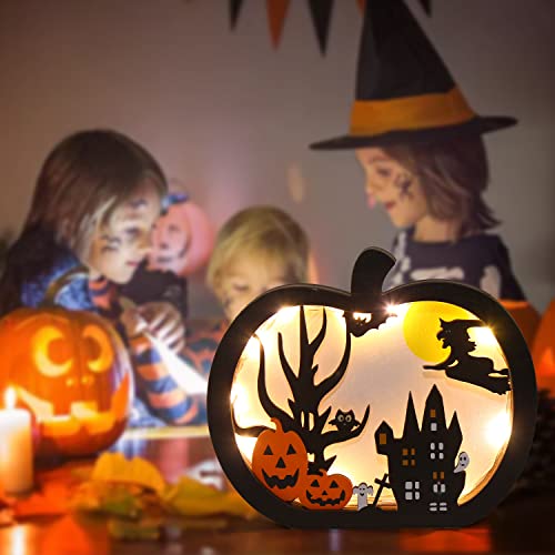 Halloween Wooden Table Sign Light Up Pumpkin Upgraded Halloween Decor