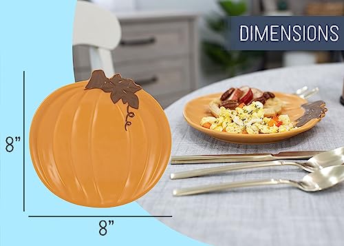 Small Pumpkin Shaped Ceramic Dinner Plates Set of 4 - 8x8 Inch, Orange - Fall & Thanksgiving Decor