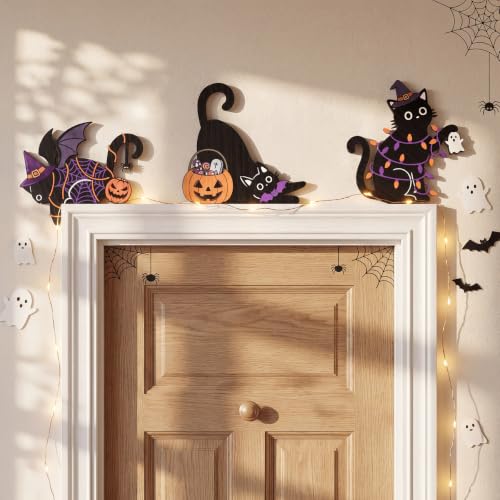 Halloween Black Cat Wooden Wall Decor Set - Bucherry 3 Pieces for Door Frame & Wall