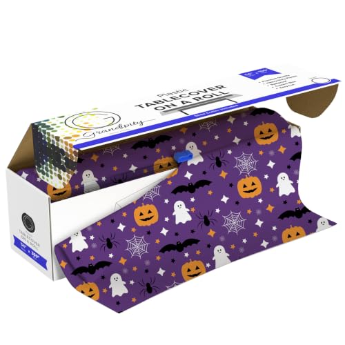 Halloween Purple Plastic Table Cloth Roll - 54in x 3600in, Party Cover