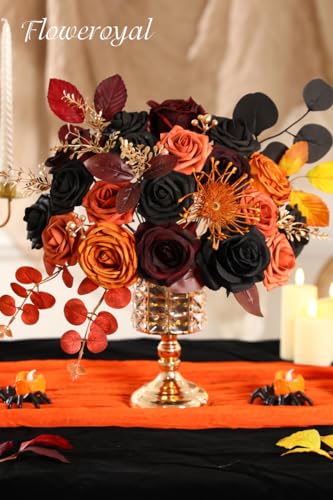 Black Artificial Flowers Set with Stems for Wedding DIY Bouquets & Decor - Orange & Black Variation