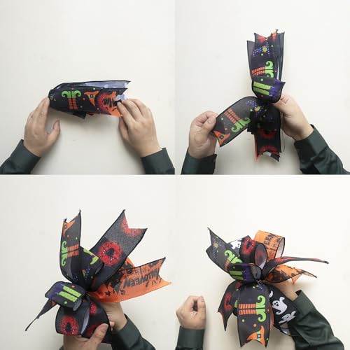 Halloween Ribbon Bow for Wreaths and Decorations - 14x11 Inch