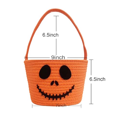 Halloween Woven Basket Candy Storage Bin with Smiley Ghost - Portable Trick or Treat Container
