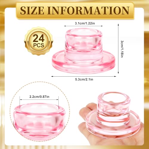 24 Pink Glass Taper Candle Holders Set – Short Candle Stick Decor for Weddings & Home