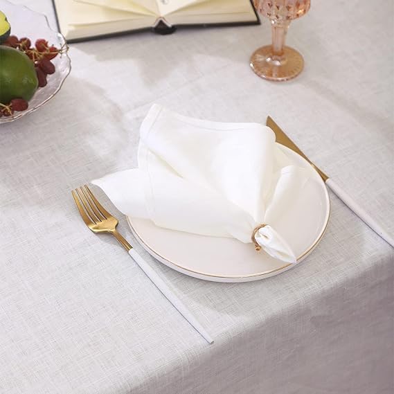 White Linen Tablecloth 60x120 Inches - Elegant Dining & Outdoor Decor