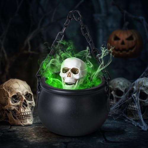 5.9Inch Halloween Witches Cauldron with Water Mist & 6 LED Light Modes, Indoor Decor