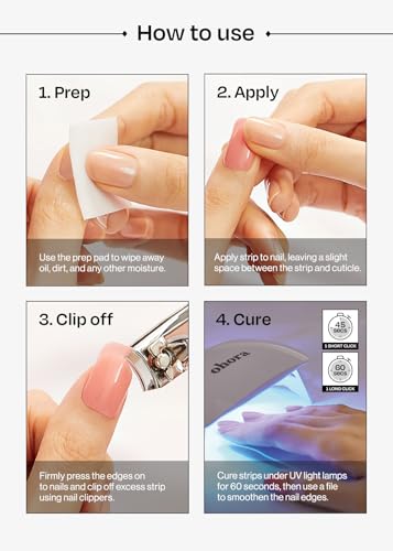 ohora Semi Cured Gel Nail Strips N Brick - Brown, Long Lasting, Salon-Quality, Easy Application, Includes Prep & Nail Tools