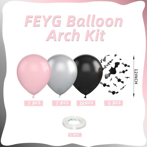 Pink Black Silver Bat Balloons Set - Halloween Latex Party Decorations - Variation: Pink Black Silver
