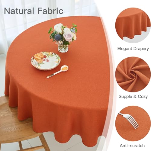 Maxmill 70-Inch Round Linen Textured Fall Tablecloth - Rust, Spill-Proof & Wrinkle-Free