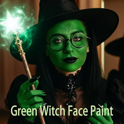 Green Witch Makeup Kit with Face Paint Nose & Sponge - Halloween Costume, Kids & Adults - Variation of Witch Makeup Kit