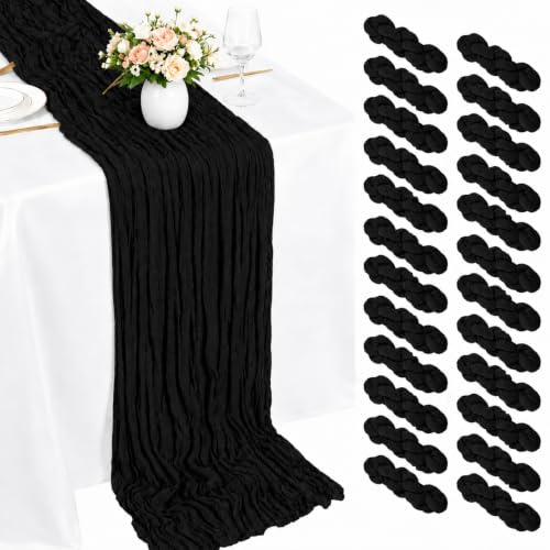 Black Cheesecloth Table Runner 17 x 108 Inches - 24 Pack - Gauze Fabric for Events & Decor