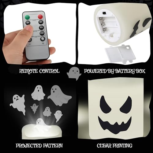 Halloween Ghost Projector Candles Set - Flameless LED Party Decor - 3 Pieces - Ghost Variation