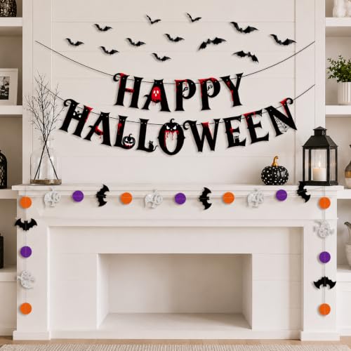 Halloween Black Bat Ghost Banner & Garland Set - Indoor Party Decorations