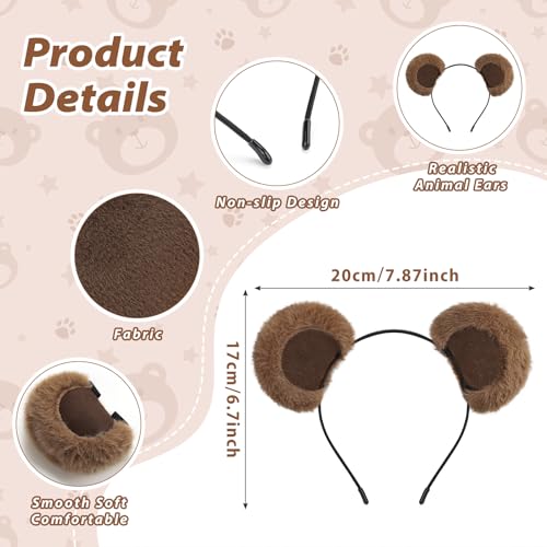 Dark Brown Bear Ears Headband with Movable Plush Ears - Cosplay Costume Accessory