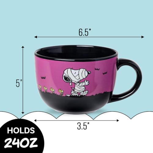 Peanuts Halloween Mummies Ceramic Soup Mug 24oz with Snoopy & Woodstock - Fall & Halloween Gift