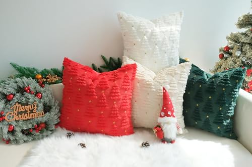 Decorative Pillow Covers Pack of 4 Faux Fur Christmas Tree 24x24 Inches