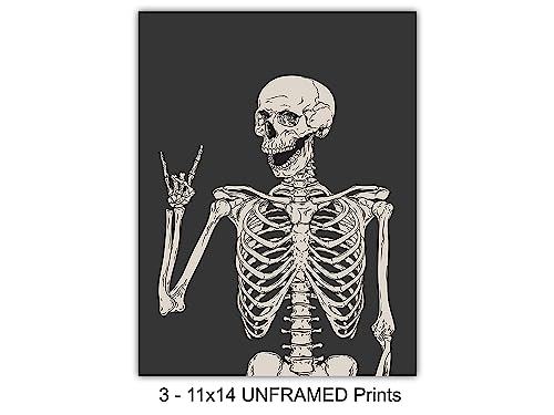 Skeleton Wall Art & Decor 11x14 Inch Prints - Halloween Gothic Home Decor - Pagan & Funny Skull Artwork - Variation 3