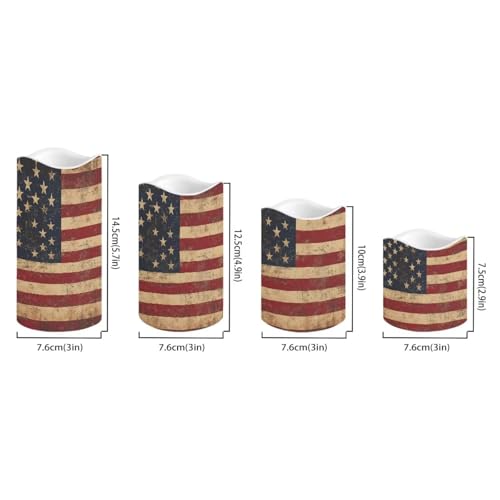 Retro American Flag Flameless Candles Set with Remote & Timer - Color Changing LED Pillars