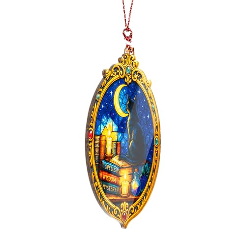 Halloween Christmas Cat Ornament - Gothic Witch Decor & Suncatcher Effect Window Decoration