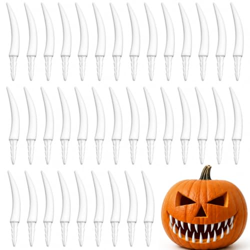 36-Piece Halloween Pumpkin Teeth for Jack-o'-Lantern Carving - White, Reusable