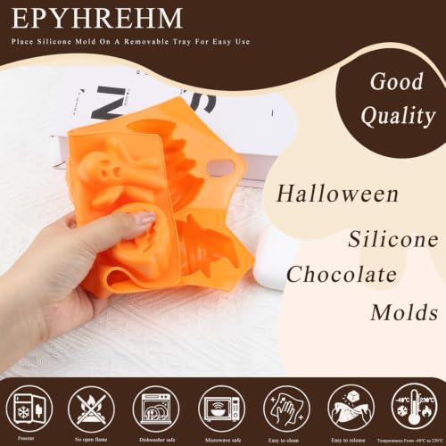 Halloween Silicone Chocolate Molds - 6 Cavity Pumpkin Bat Skull Ghost Witch Hat