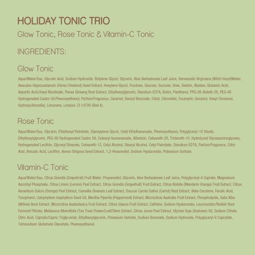 Pixi Beauty Tonic Trio | Holiday Edition Gift Set with 3 Pixi Favorite Tonics | Glow Tonic, Vitamin- C Tonic, Rose Tonic | Calming, Hydrating, Gentle Exfoliating and Smoothing