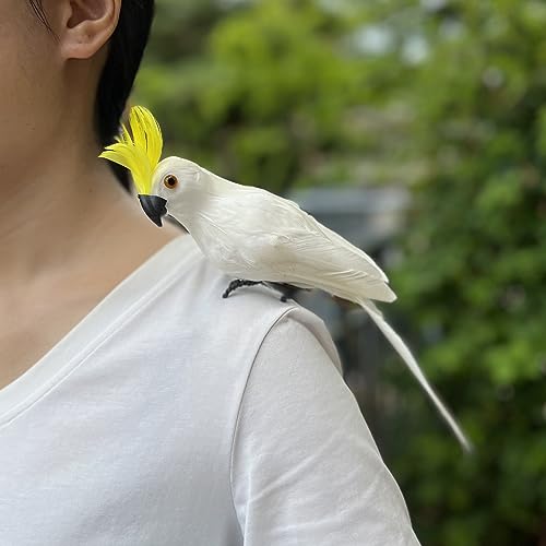 Artificial Parrot Decoration - White with Yellow Crest, Life Size 10 Inch
