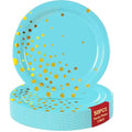 Blue Gold Paper Plates for Party 7-Inch Disposables with Gold Dot Design - 50pcs Blue Light Variation