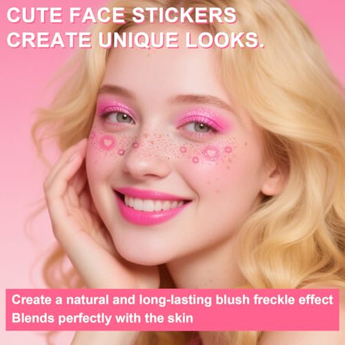 8Pcs Rose-Pink Blush and Glitter Freckles Face Tattoos Set A - Waterproof & Long-Lasting