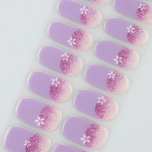 Purple Flower Semi Cured Gel Nail Stickers - Gradient Nail Art Wraps