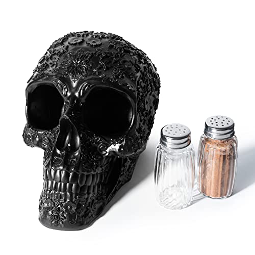 Skull Salt & Pepper Shaker Set - Halloween Kitchen Decor, Ceramic Spice Organizer