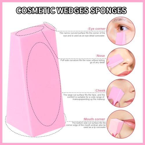 Pink Makeup Sponges Set 48 Pieces Latex-Free Wedge Applicators for Foundation