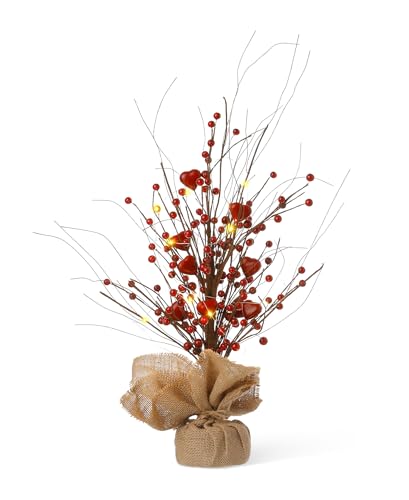 Valentine Led Lighted Artificial Heart Tree - 18-Inch Rustic Valentine’s Day Centerpiece