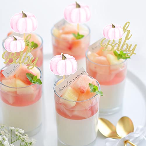 24 Pcs Baby Pink Pumpkin Cupcake Toppers for Baby Shower & Autumn Party