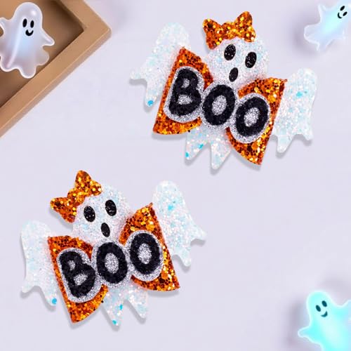Halloween Hair Bow Clips - Glitter Ghost &