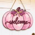 Pink Fall Pumpkin Door Hanger Wooden Welcome Sign for Home Decor - DIENGDAED