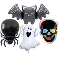 Halloween Foil Balloons Ghost Bat Skull Spidey Balloon Set - Black & White, 4 Pcs