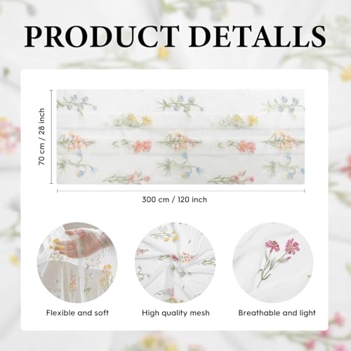 3PC White Gauze Embroidery Table Runner Set - 28 x 120 Inches, Spring Home Decor