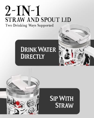 Horror Slasher 40 oz Insulated Tumbler with Handle - Spooky Gift, HorrorPattern