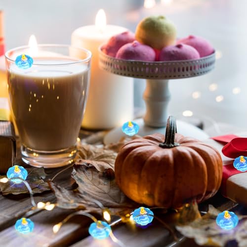 Blue Pumpkin String Lights - 2 Pcs Fall Thanksgiving Decor 6.5 ft - Variation: Blue / Pumpkin