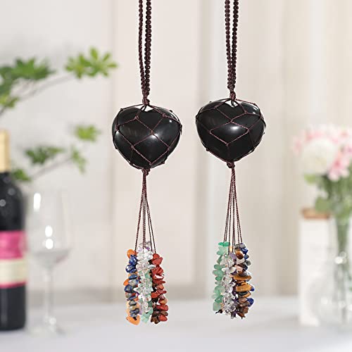 Black Obsidian Love Heart Crystal Hanging Ornament for Feng Shui & Meditation - Car & Home Decor - Variation: Black / Black Obsidian