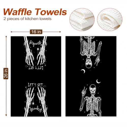 Skeleton Spooky Kitchen Towels Set of 2 Halloween Dish Towels - Black & White