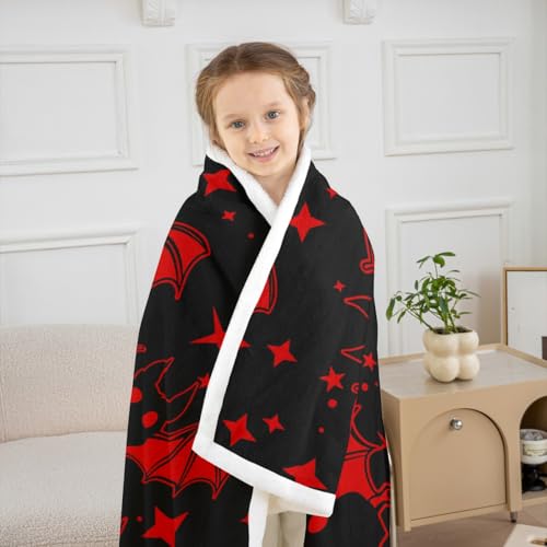 Queen Size Halloween Bat Throw Blanket 90x90 Glitter Stars Starry Sky Fleece