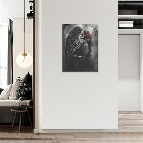 16 x 12 Inch Gothic Skull Wall Art Canvas Decoration for Living Room Bedroom Home Office - Skeleton Artwork