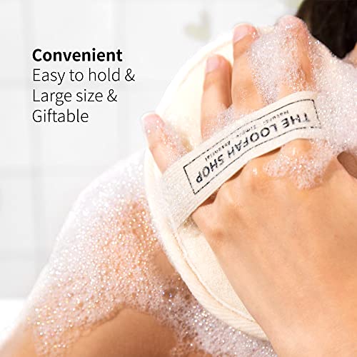 The Loofah Shop Bath Loofah Sponge, Exfoliating Body Scrubber, Shower Luffa for Men, Women and Kids Made of Eco-Friendly Natural Egyptian Loofah with Cotton Travel Pouch, 7" x 5.25" (1pack 2pcs)