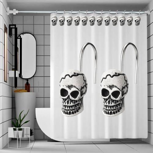 Decorative Skull Shower Curtain Hooks Set - Black Skull Design, 12PCS
