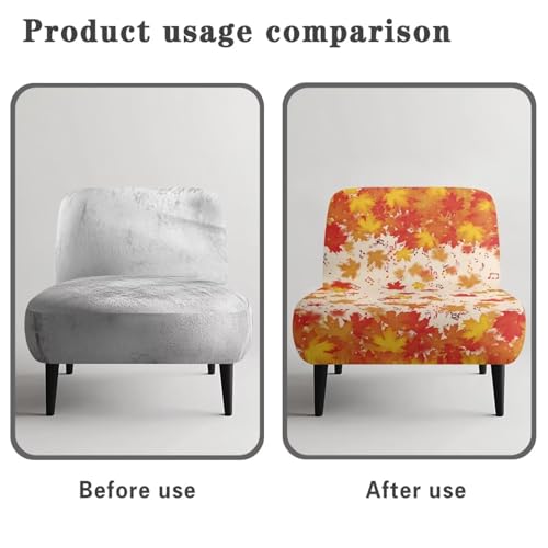 Stretch Armless Accent Chair Cover - Falling Maple Leaves Design, Furniture Protector for Living Room Thanksgiving