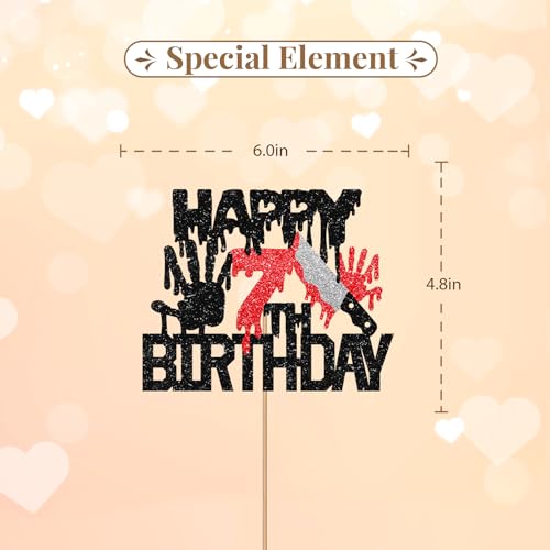 Killer Happy 7th Birthday Cake Topper - Bloody Horror Party Decor - Variation 7